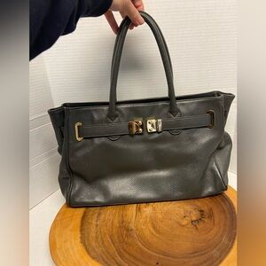 Onna Ehrlich Charcoal Grey Leather Kelly Satchel